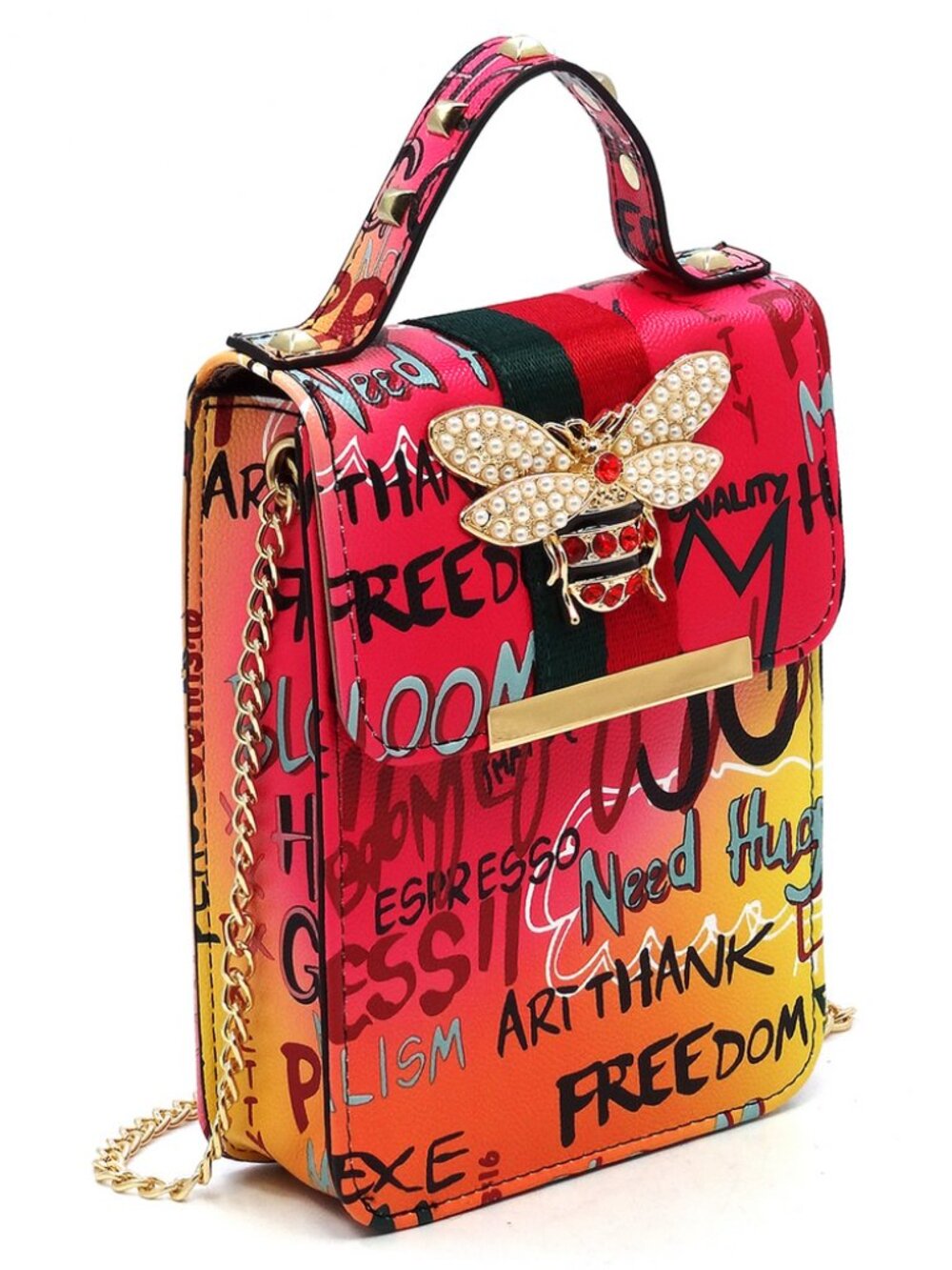 Graffiti Crossbody & Cell Phone Holder Bag Fushia Blue - Picture 2 of 6